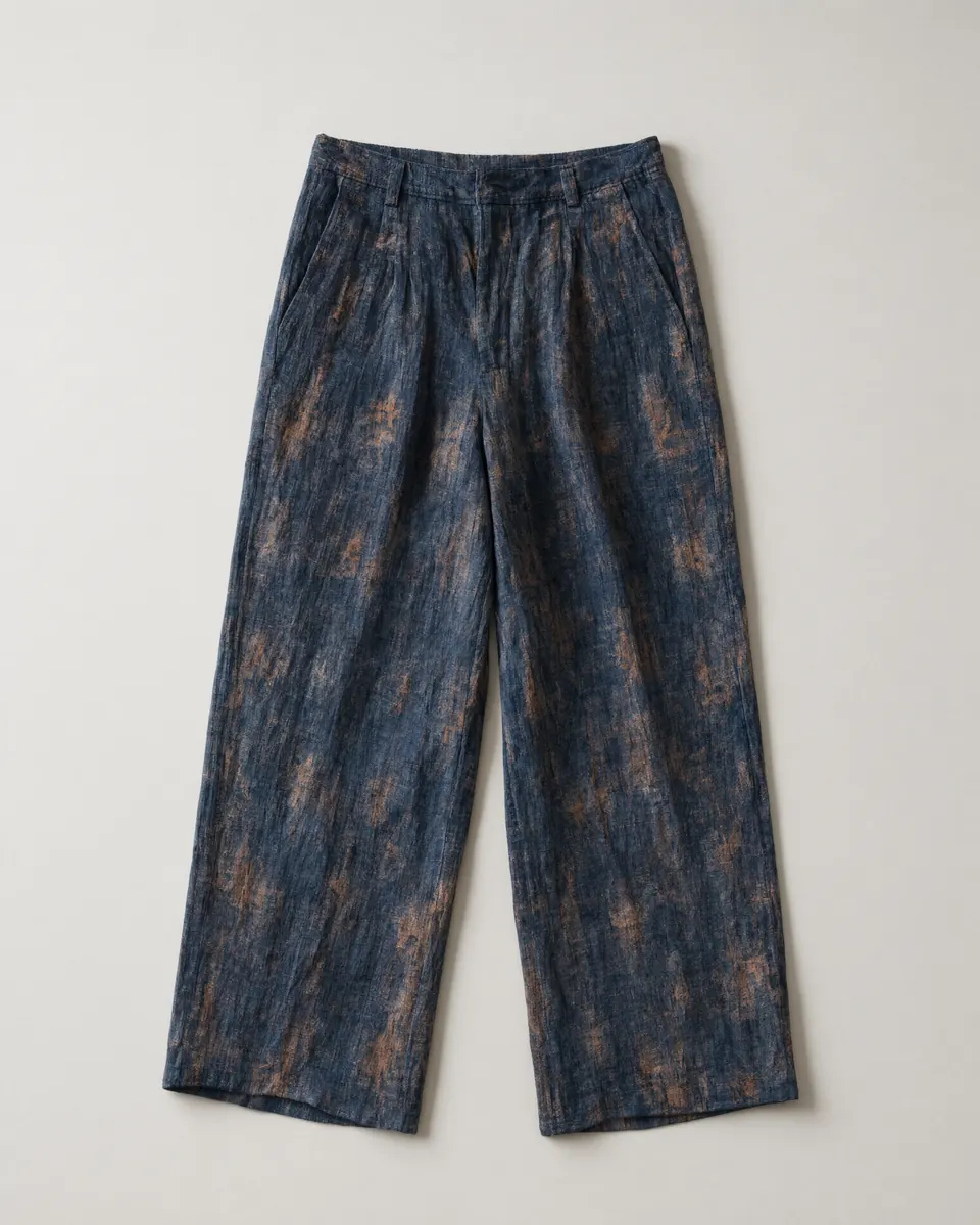 Shibori trousers, natural-dyed